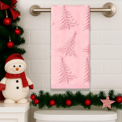 Christmas Themed Cotton Hand Towels Set of 2 - 13x29 Inches for Kitchen & Bathroom Decor
