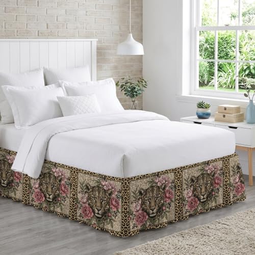 Adjustable Leopard Print Bed Skirt for Queen Size Bed 18 Inch Drop Blush Tan Olive Mauve