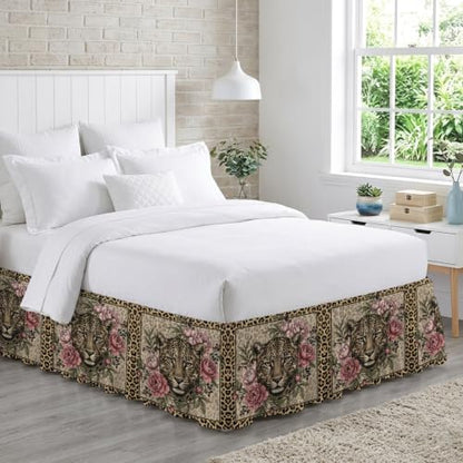 Adjustable Leopard Print Bed Skirt for Queen Size Bed 18 Inch Drop Blush Tan Olive Mauve
