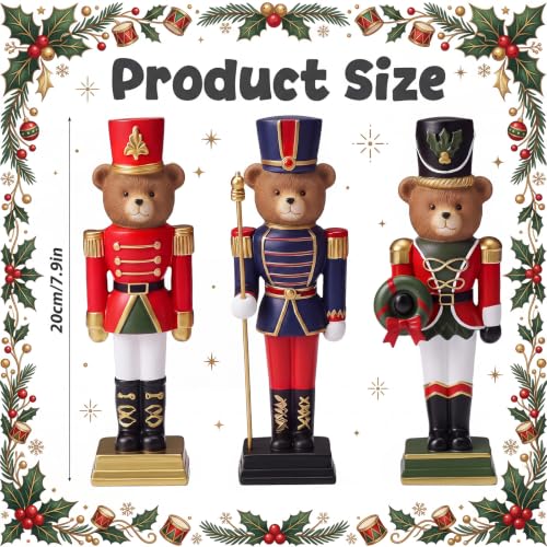 Christmas Bear Nutcracker Figurines Set - Standing Resin Holiday Decor, 3 Pieces