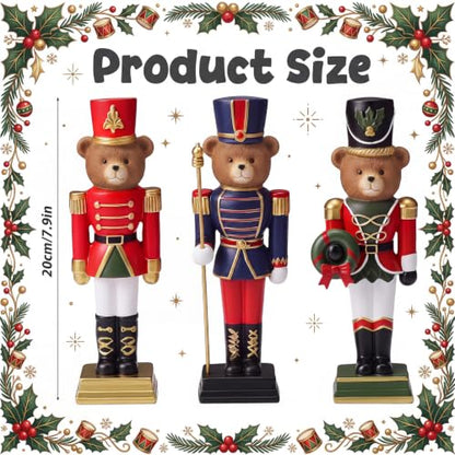 Christmas Bear Nutcracker Figurines Set - Standing Resin Holiday Decor, 3 Pieces