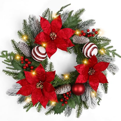 24-Inch Pre-Lit Christmas Wreath with 30 Lights and 8 Modes - Real Touch Pine