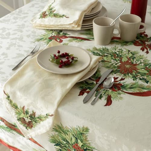 Christmas Ribbons Tablecloth - 70x52 Inches Rectangular Holiday Decor