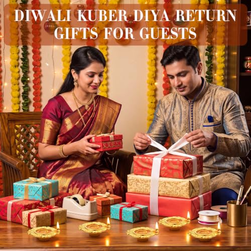 36-Piece Brass Diya Return Gift Set for Diwali Pooja with Cards & Bags - Indian Festival