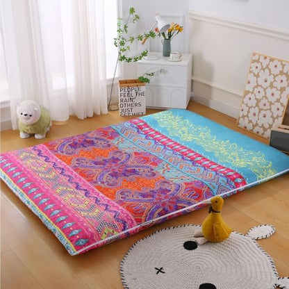 Queen Japanese Futon Mattress Cover - Washed Cotton Floor Bed Cover with Zipper, 60x80in / 152x203cm