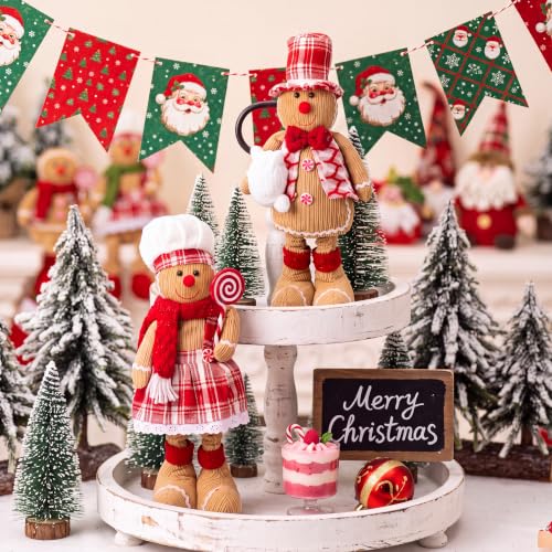 Large Christmas Gingerbread Plush Doll Set with Retractable Legs - Red Plaid