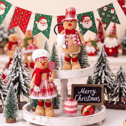 Large Christmas Gingerbread Plush Doll Set with Retractable Legs - Red Plaid