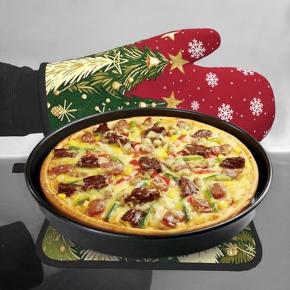 Christmas Tree Oven Mitts and Pot Holders Set - Pine Tree Design, 2 Pack