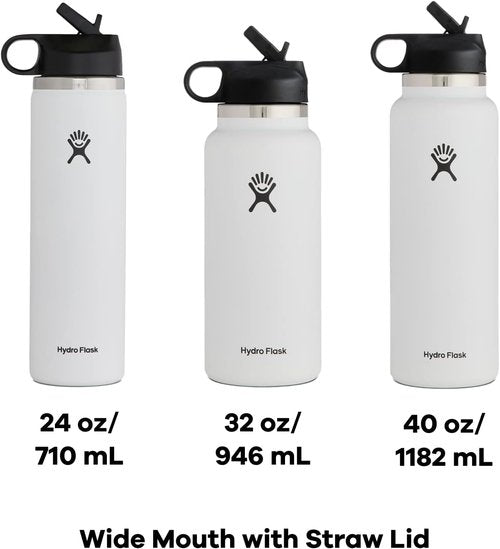 Hydro Flask 32 oz Wide Mouth Water Bottle with Straw Lid - Durable White Design