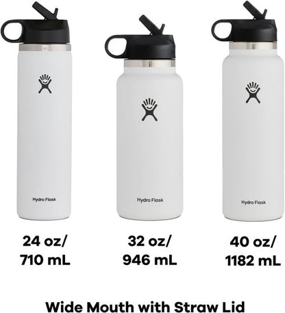 Hydro Flask 32 oz Wide Mouth Water Bottle with Straw Lid - Durable White Design