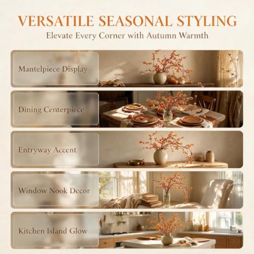 Artificial Bittersweet Berry Stems - Fall Decor, 31.5in, Orange Red Brown - Set of 3