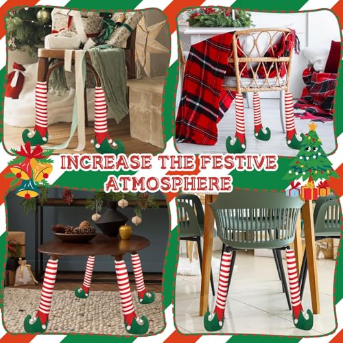 Christmas Chair Leg Covers Set of 4 Non-Slip Elf Design Furniture Socks