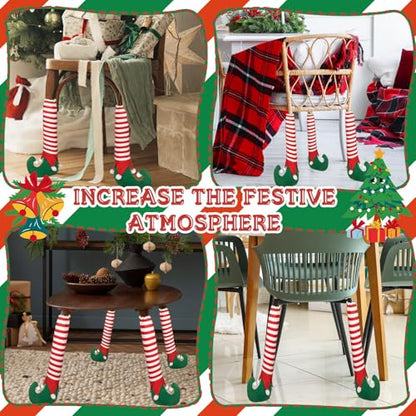 Christmas Chair Leg Covers Set of 4 Non-Slip Elf Design Furniture Socks