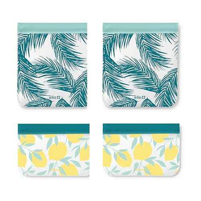 Ello 4 Pack Reusable Food Storage Bags, Resealable BPA-Free, Food-Safe PEVA, Feezer Safe and Leak-Proof
