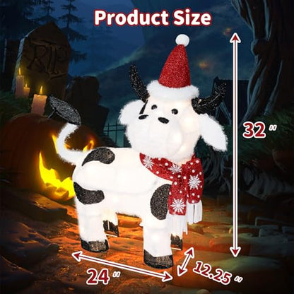 Outdoor Christmas Lighted Cow Decoration - 32 Inch 3D LED Festive Yard Display - Variation of THIS listing