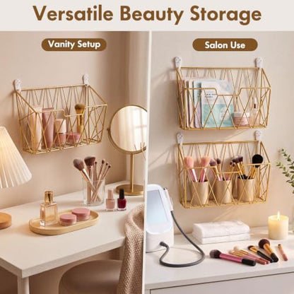 Gold Wall Mounted Magazine Rack - Metal Wall Organizer for Living Room, Office, Vanity
