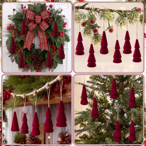 Pinkunn Burgundy Velvet Christmas Ornaments Set of 12 - Holiday Tree Decorations