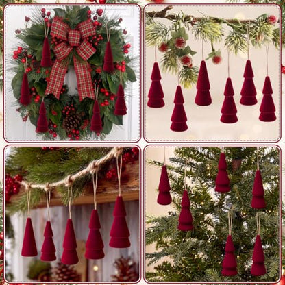 Pinkunn Burgundy Velvet Christmas Ornaments Set of 12 - Holiday Tree Decorations