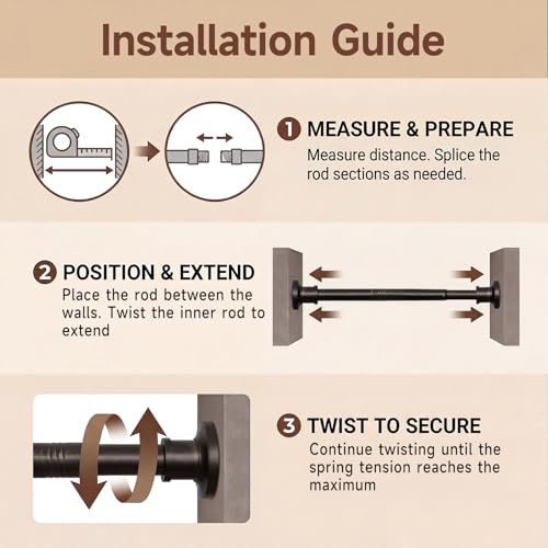 Bronze Tension Curtain Rod 24-78 Inch No Drilling Spring Support for Windows & Shower