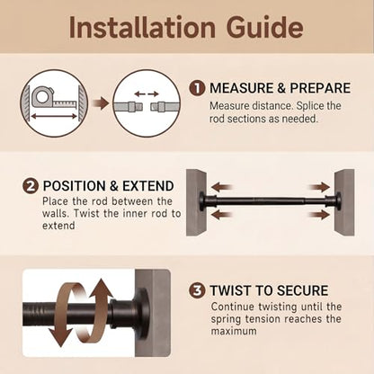 Bronze Tension Curtain Rod 24-78 Inch No Drilling Spring Support for Windows & Shower