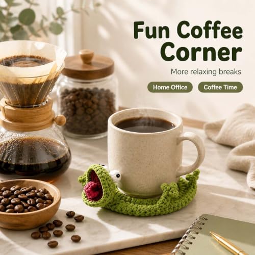 2PCS Crochet Lizard Coaster Set - Green Handmade Animal Mug Rugs