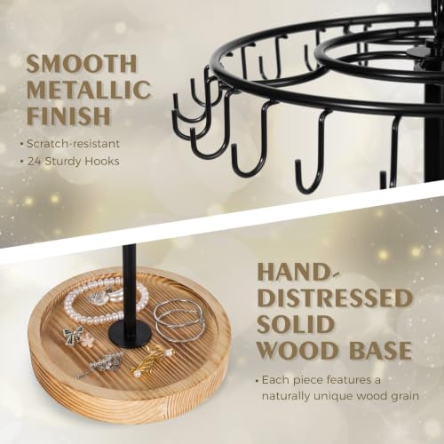 Rotating Necklace Organizer Stand with 24 Hooks - Jewelry Display & Storage