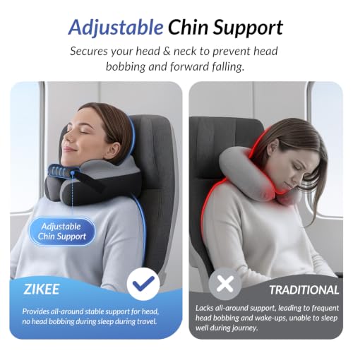 Travel Neck Pillow with Adjustable Chin Support Memory Foam for Airplanes