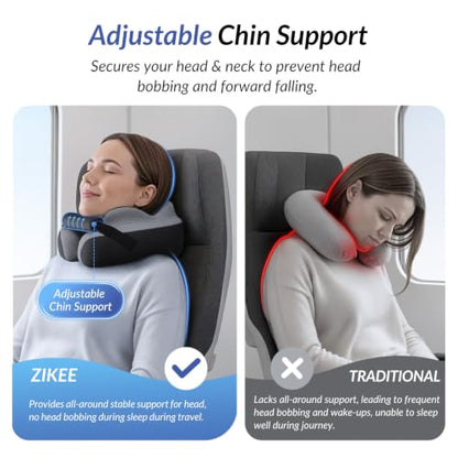 Travel Neck Pillow with Adjustable Chin Support Memory Foam for Airplanes