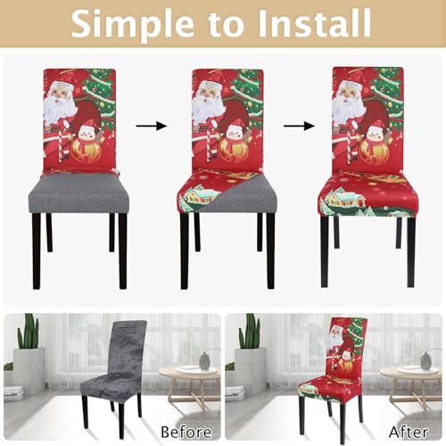 Christmas Dining Chair Covers Set of 4 - Santa Claus Holiday Protectors, Stretch Washable Spandex