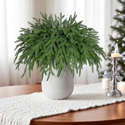 12 Pcs 18 Inch Real Touch Norfolk Pine Christmas Stems - Fake Holiday Greenery