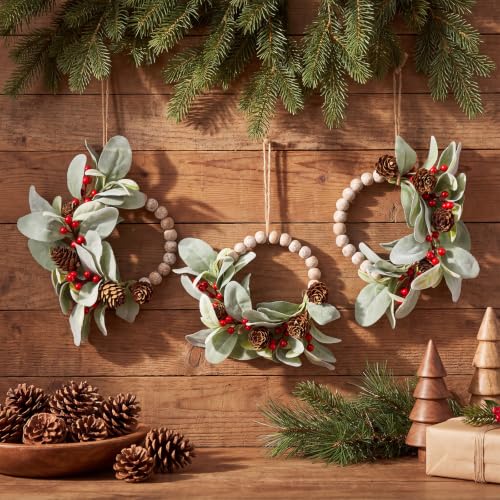 12 Pcs 10-Inch Mini Christmas Wreaths for Cabinets, Rustic Wood Bead Decor - Variation of THIS listing 12