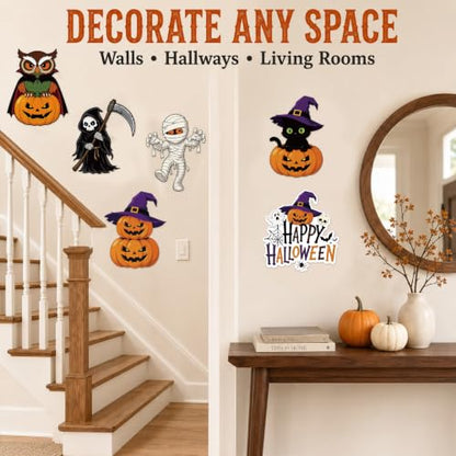 12PCS Large Vintage Halloween Cardboard Cutouts Set - Ghosts, Pumpkins, Witches & Skeletons