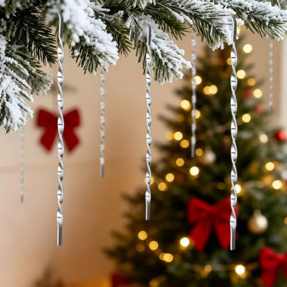 Victorian Christmas Metal Tinsel Icicles Ornaments - Holiday Tree Decor Set