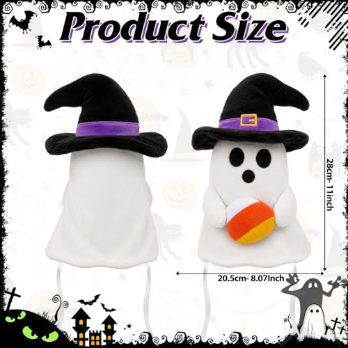 Halloween Ghost Tree Topper with Witch Hat and Candy Corn - 11 Inch Decor