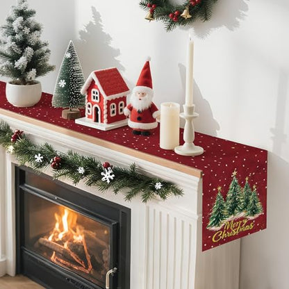 Artscope Christmas Tree Table Runner Red 13x36 Inch Holiday Kitchen Decor