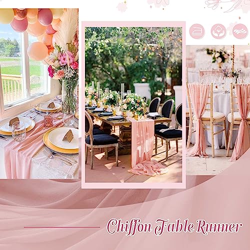 Dusty Rose Chiffon Table Runner Set - 10 Pieces 27x120 Inches Rustic Wedding Decor