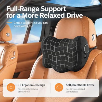 Car Lumbar Support Pillow with Massage & Heat - Black - Ergonomic Cushion