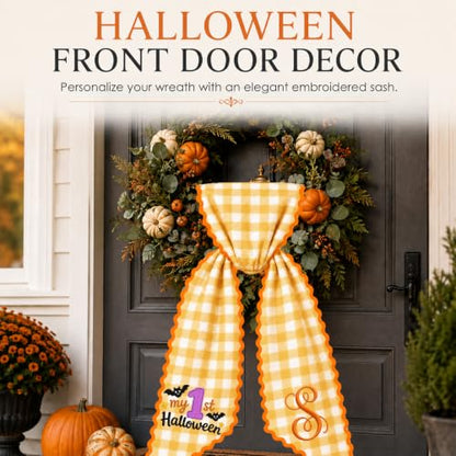 Personalized Halloween Fall Wreath Sash with Embroidery - Color Variation