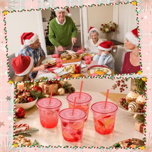Red Disposable Party Cups with Lids & Straws 50 Pack - 12oz