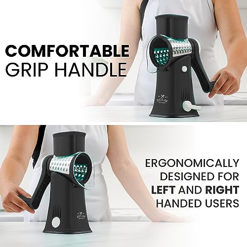 Zulay Kitchen Rotary Cheese Grater 5 Blade Cheese Shredder - Manual Hand Crank Cheese Grater With Reinforced Suction & 5 Interchangeable Drums - Easy to Use, Vegetable Chopper Round Mandoline Slicer