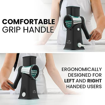 Zulay Kitchen Rotary Cheese Grater 5 Blade Cheese Shredder - Manual Hand Crank Cheese Grater With Reinforced Suction & 5 Interchangeable Drums - Easy to Use, Vegetable Chopper Round Mandoline Slicer