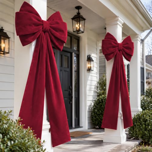 Wine Red 27x82 Inch Velvet Christmas Door Bows - 2 Pack
