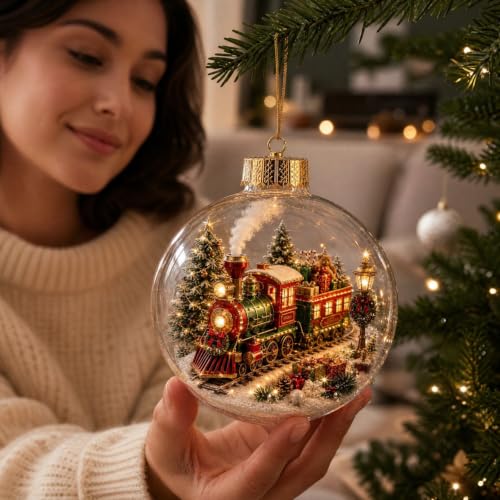 Light-Up Christmas Scene Ornament - Train Holiday Keepsake & Gift