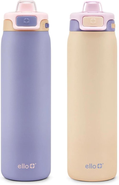 Ello Stainless Steel Water Bottle - Leak-Proof Locking Lid, 22 oz | Reusable Insulated Travel Bottle in Cornflower/Blush Breeze