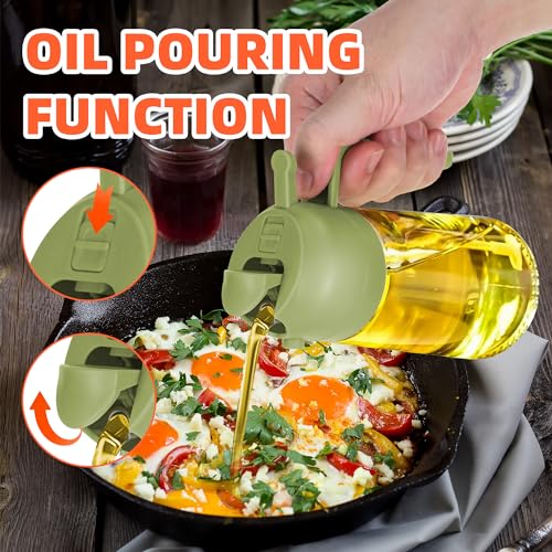 TrendPlain 16oz Oil Dispenser Bottle for Kitchen - 2 in 1 Olive Oil Dispenser and Oil Sprayer - 470ml Olive Oil Bottle - Oil Sprayer for Cooking, Kitchen, Salad, Barbecue 2Pcs Green&Black