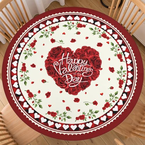 Heart Crimson Round Fitted Tablecloth with Elastic Edge - 44 Inch