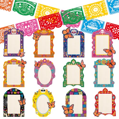 36pcs Dia De Los Muertos Irregular Shape Picture Frame Kit with Butterfly & Papel Picado