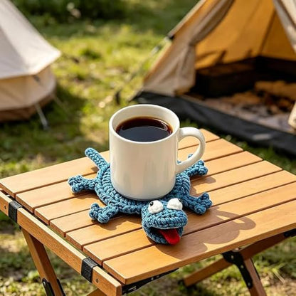 Funny Handmade Crochet Lizard Coaster - Flipping Mug Rug for Coffee & Tea