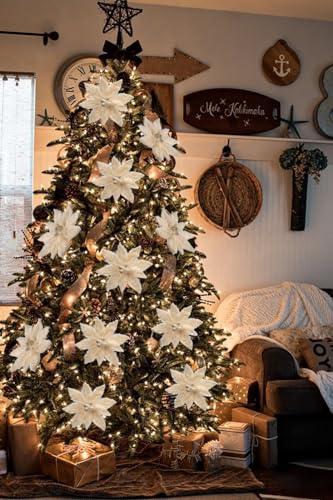 Creamy White Artificial Poinsettia Christmas Flower Picks 11.8 Inch 4-Pack