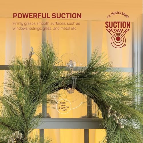 2 Pack Heavy Duty Wreath Hangers for Glass Doors - Suction Cup Christmas Decor